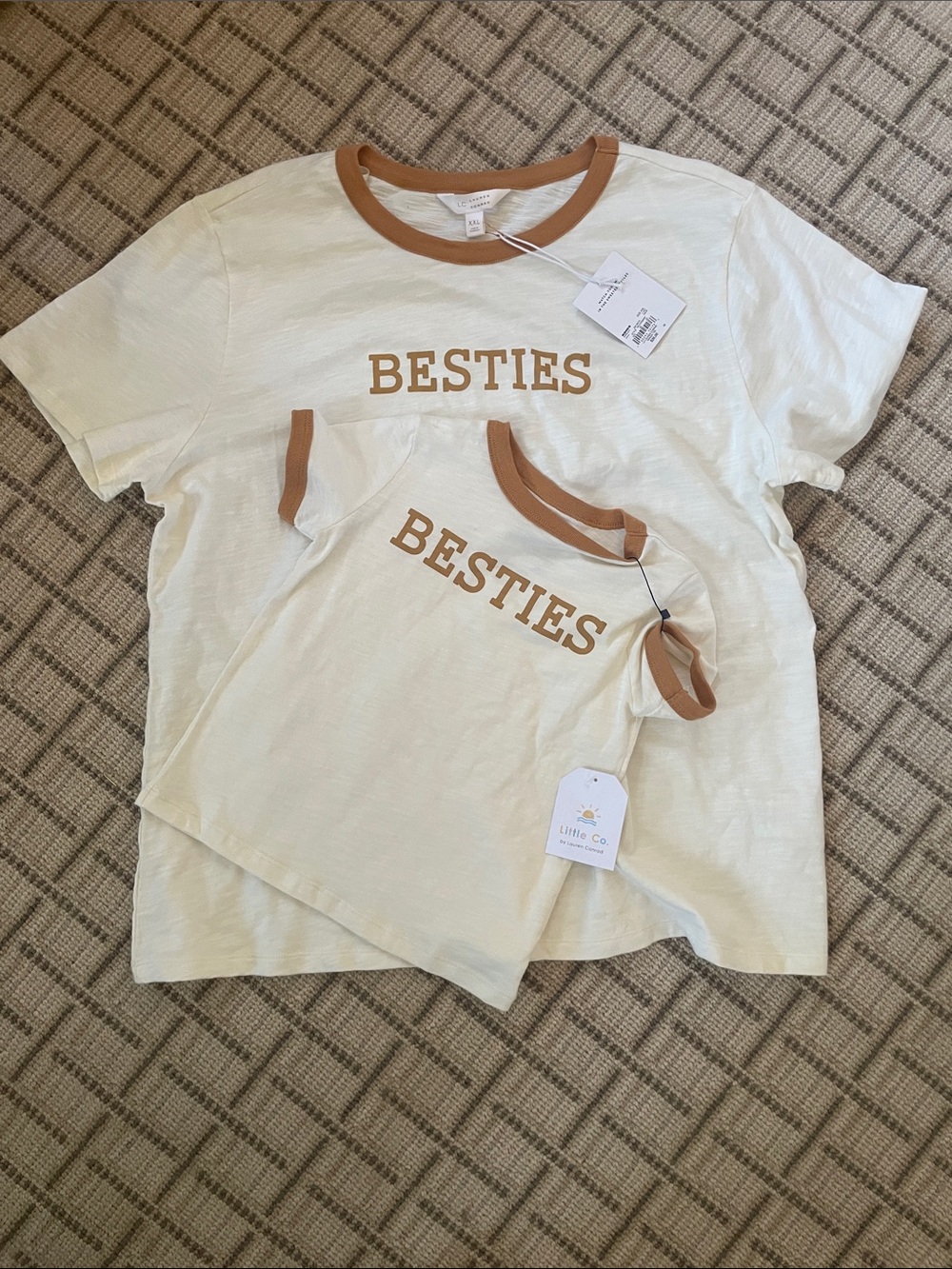 LC Lauren Conrad Cream Ringer 'BESTIES' Tee with Brown Trim